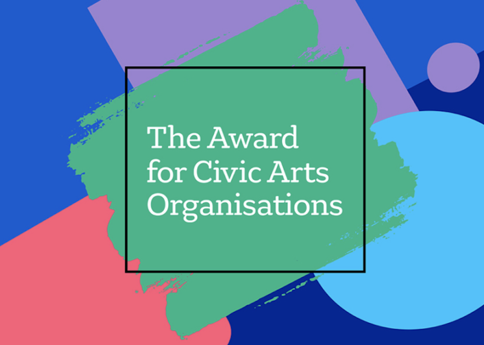 Graphic with logo of the Gulbenkian award civic arts organisations