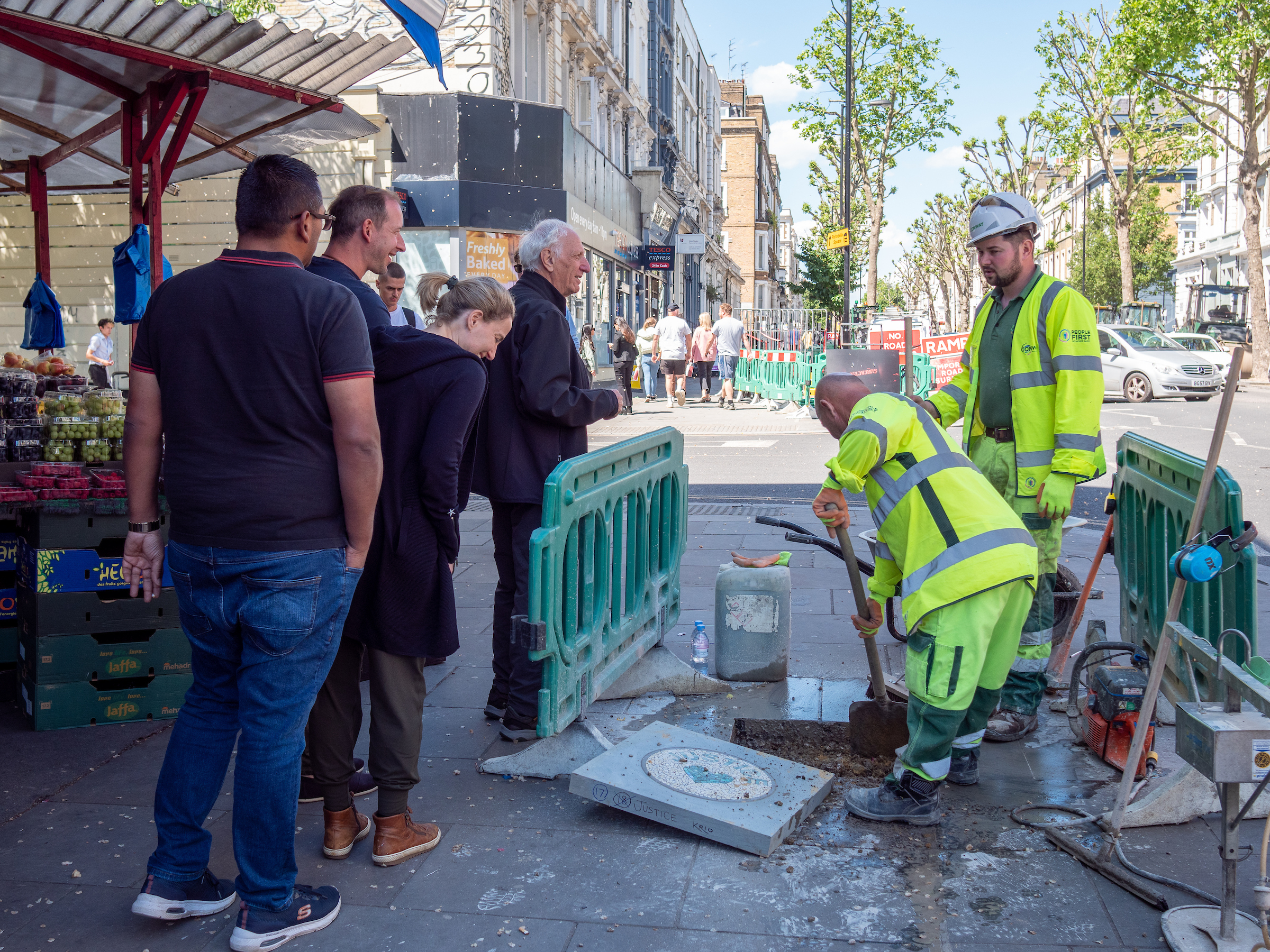 Walking as One, installation on the streets of North Kensington, London, as part of the Grenfell Memorial Community Mosaic. Photo by ACAVA Shoots (Andreia Sofia)