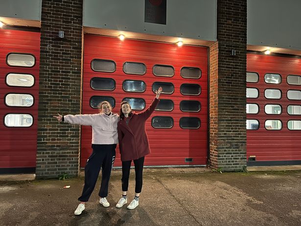 Jess and Rachel posing outside Hadleigh Old Fire Station