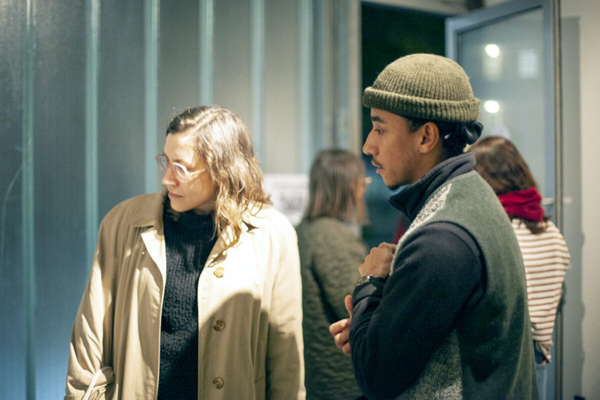 Jack Rooney and Anna Reading in conversation during Unknown Journeys, Jack's end of residency exhibition